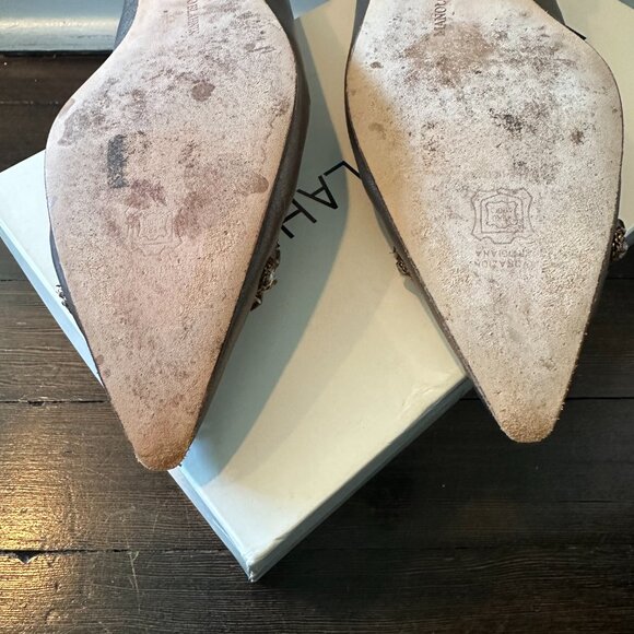 Manolo Blahnik Bonze Leather Jeweled Flats - sz 37 - Picture 15 of 16